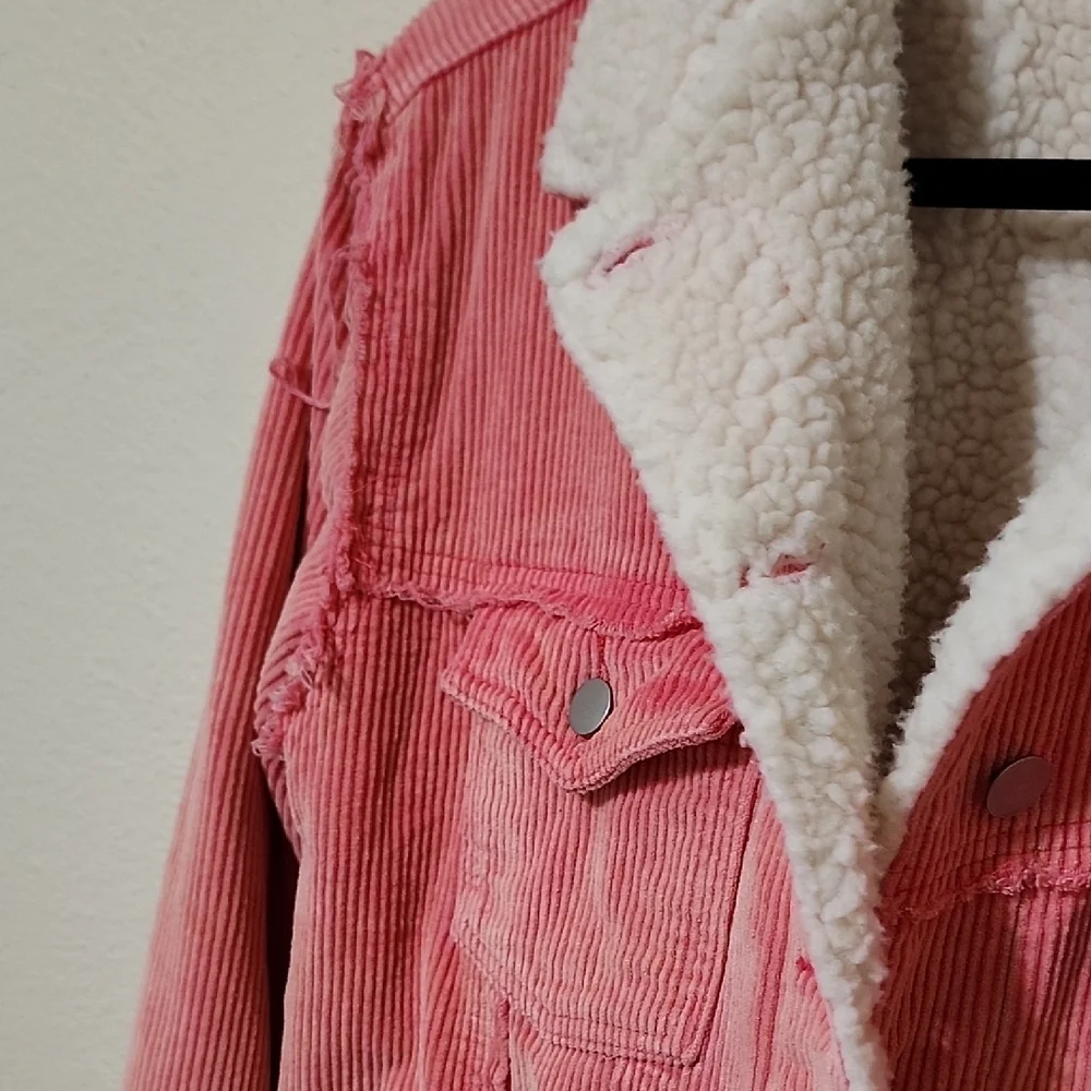 POL Pink and White Teddy Jacket with Sherpa Collar - Picture 12 of 15